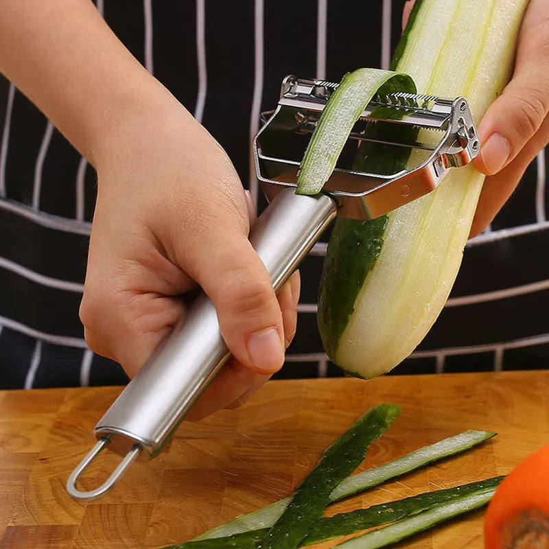 Descascador multifuncional para vegetais e frutas, aço inoxidável, durável.